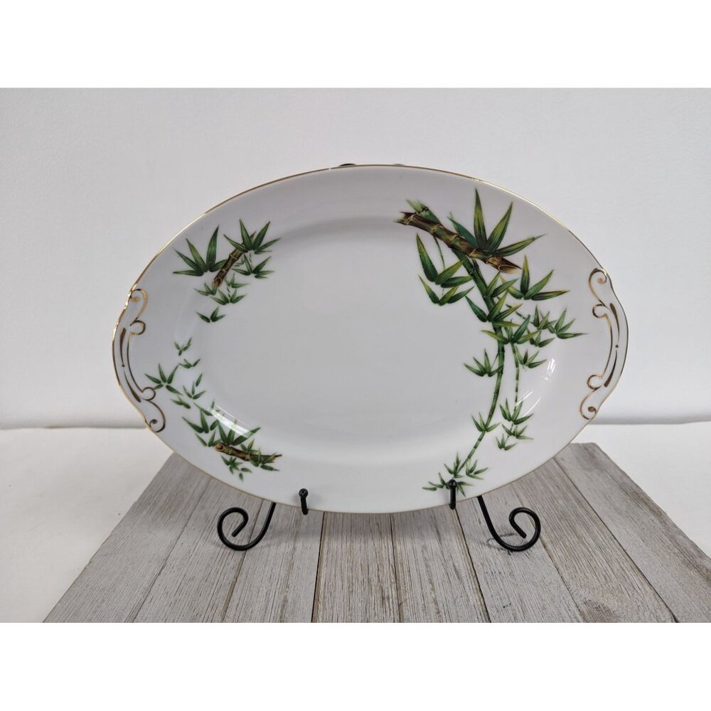 Vintage Hira Tah-Kay Bamboo China Oval Serving Platter 12"